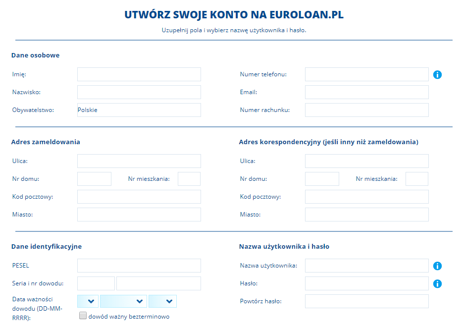 Wniosek o pożyczkę Euroloan - krok drugi Wniosek o pożyczkę Euroloan - krok drugi